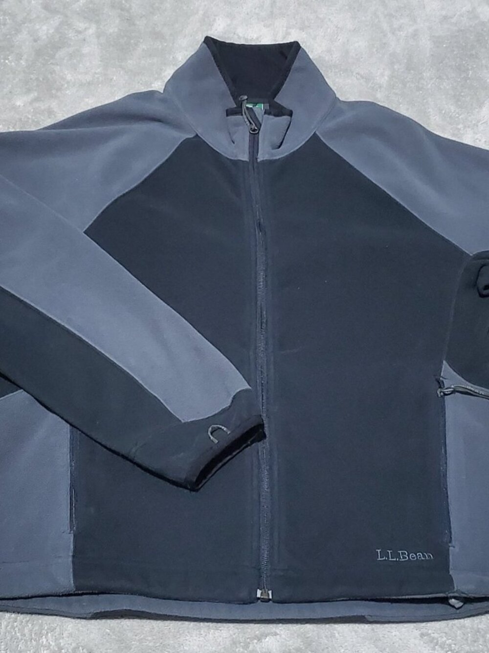 LL Bean Womens Large Zip-Up Fleece Jacket Black & Gray